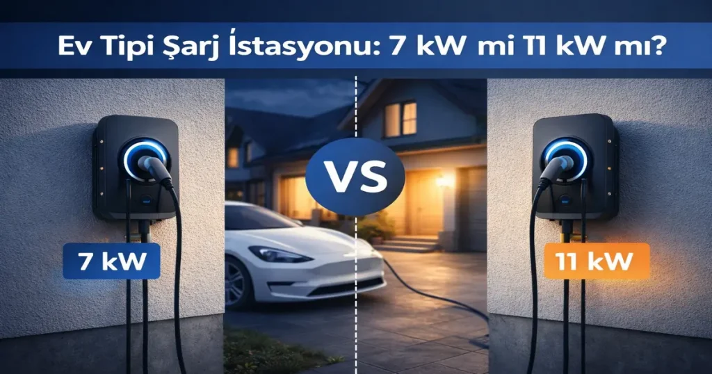 Ev tipi şarj istasyonu 7 kW ve 11 kW karşılaştırması